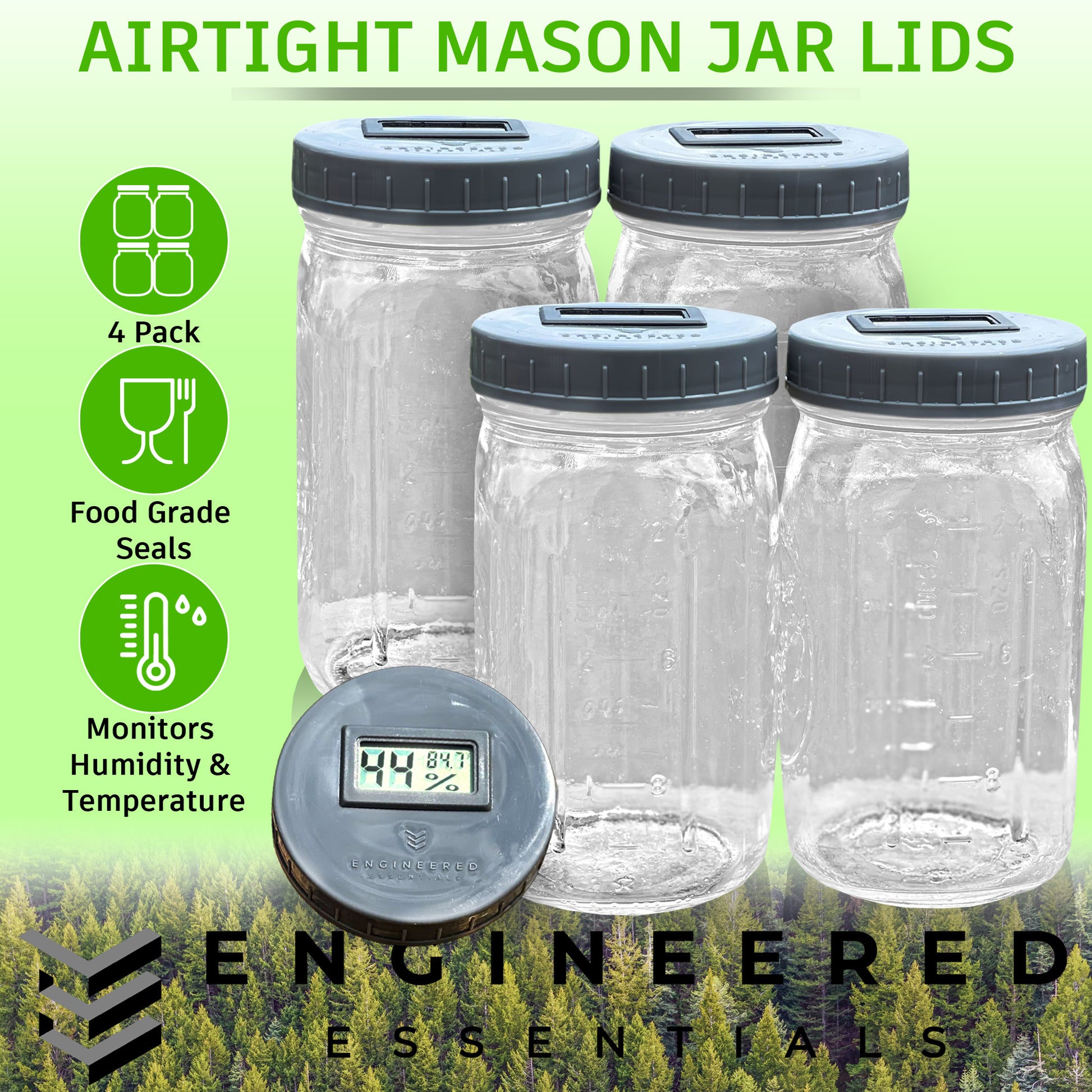 Single Hygrometer and Lid for Wide and Regular Mouth Mason Jars.